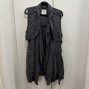 Abercrombie & Fitch Women’s Sz Large Grey Sleeveless Long Jacket Belted Layering